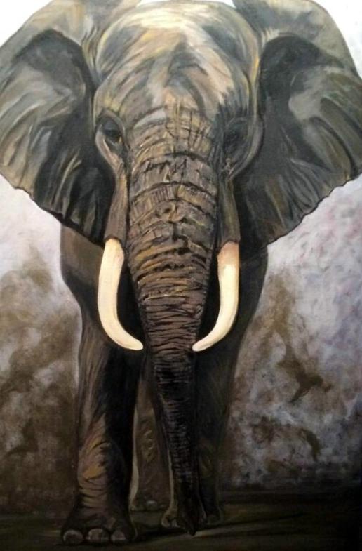 Charging Bull Elephant painting by T Norris Art