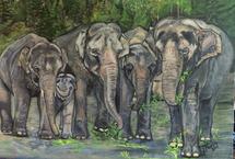 Portland Zoo Elephant Family painting by T Norris Art